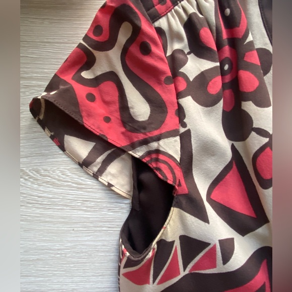 Kay Unger Silk Vintage c 2005 Brown and Red Floral pleated Dress Size 6 - Picture 4 of 6